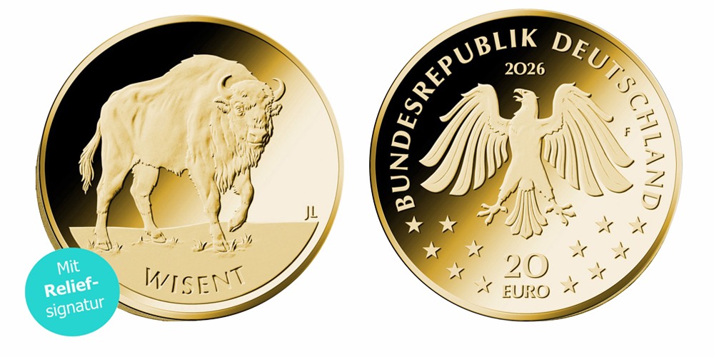 Die 20-Euro-Goldmünze „Wisent“ aus der Serie „Rückkehr der Wildtiere“