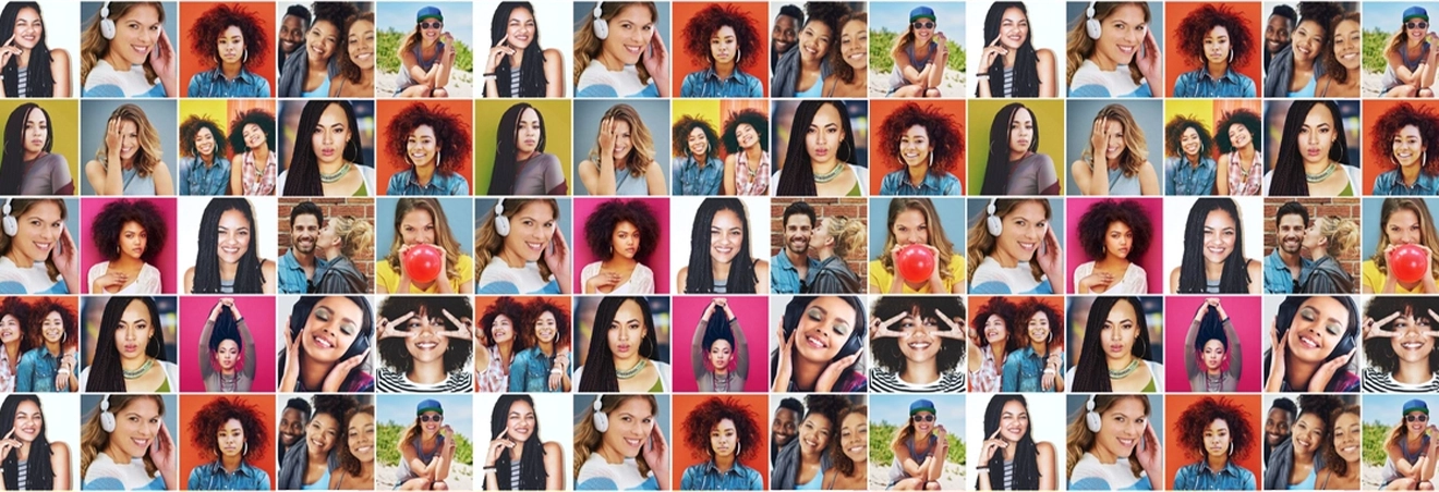 Mosaik aus vielen Frauenportraits