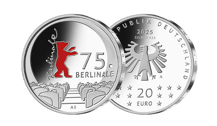Bild- und Wertseite der 20-Euro-Silbermünze „75. Berlinale“ von 2025