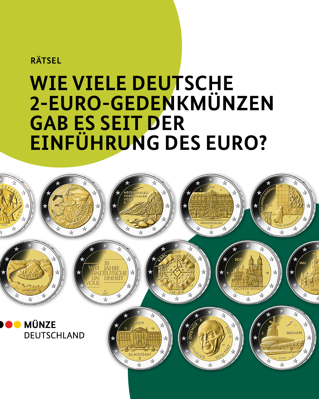 Rätsel: Wie viele Deutsche 2-Euro-Gedenkmünzen gab es seit der Einführung des Euro