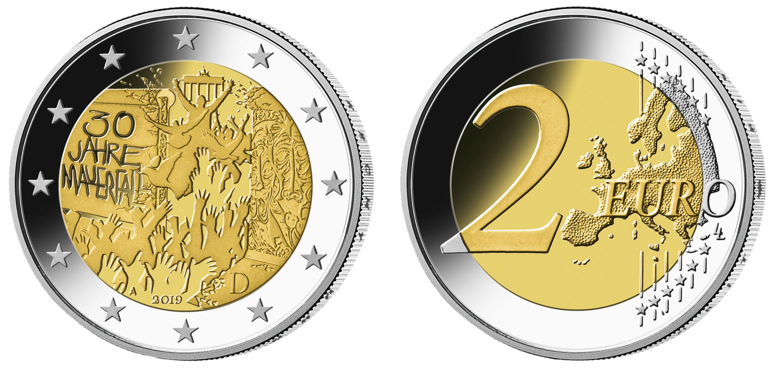 Die 2-Euro-Gedenkmünze „30 Jahre Mauerfall“ aus dem Jahr 2019