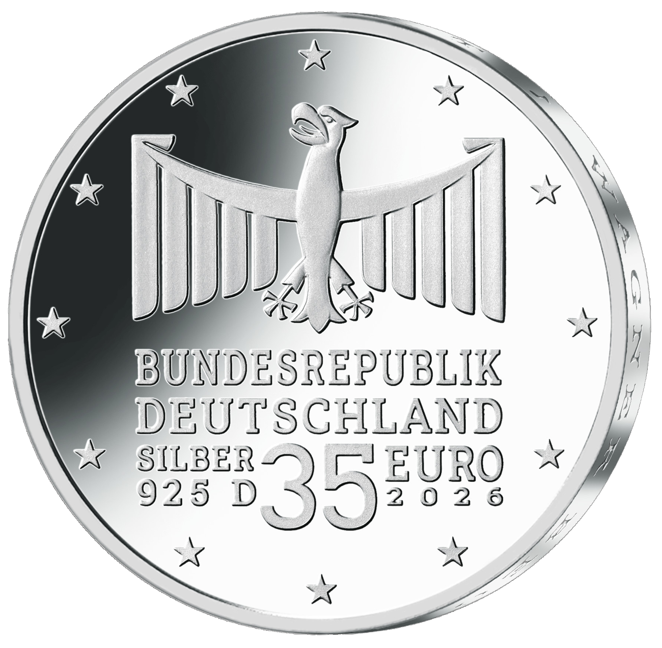 Wertseite der 35-Euro-Silbermünze 150 Jahre Bayreuther Festspiele