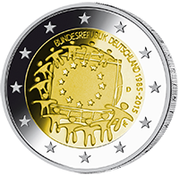 Bildseite der 2-Euro-Münze 30 Jahre Europa-Flagge von 2015