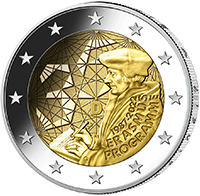 Bildseite der 2-Euro-Münze 35 Jahre Erasmus-Programm von 2022