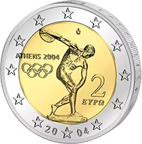 Bildseite der 2-Euro-Münze Olympische Spiele in Athen von 2004
