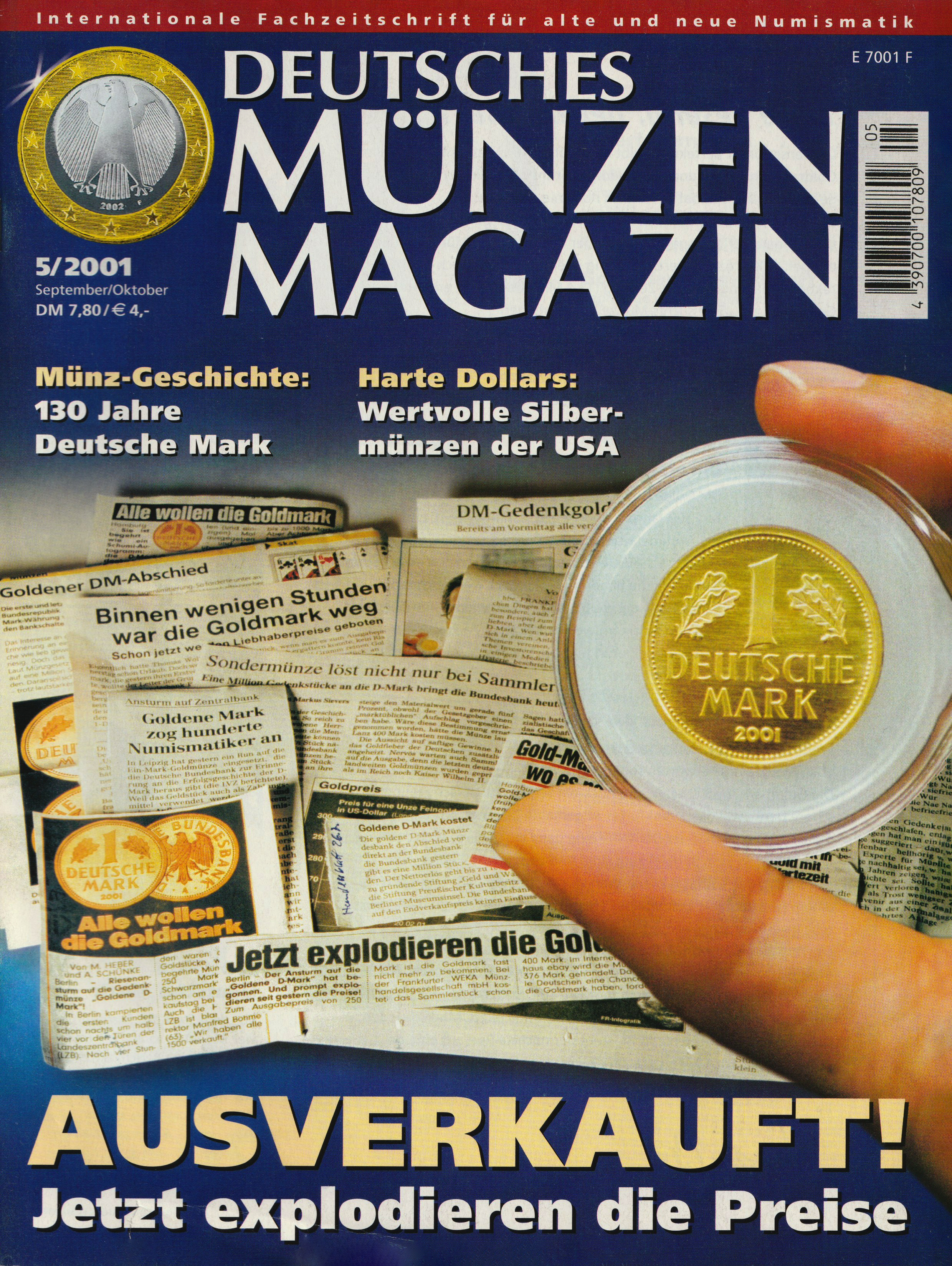 Das Deutsche Münzenmagazin nimmt die Goldmark im Jahr 2001 auf die Titelseite