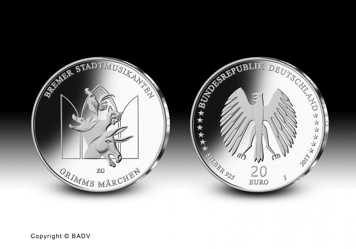 Download 20-Euro-Sammlermünze 2017 "Bremer Stadtmusikanten" 