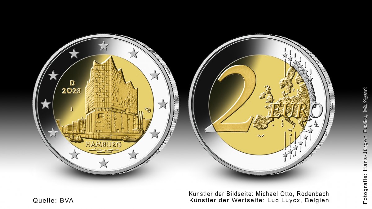 Download 2-Euro-Gedenkmünze 2023 "Bundesländer - Hamburg - Elbphilharmonie" 