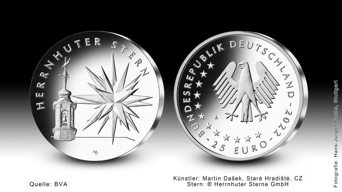 Download 25-Euro-Sammlermünze 2022 "Weihnachten - Herrnhuter Stern" 
