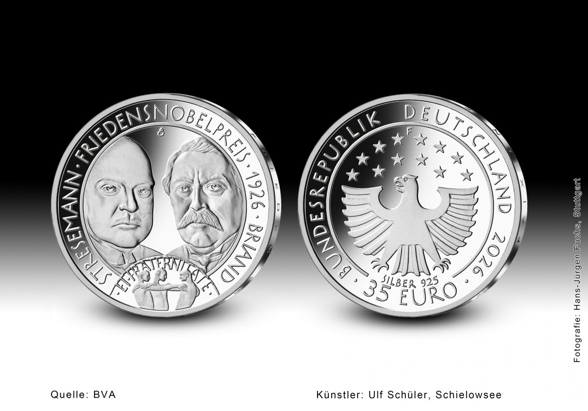 Download 35-Euro-Silbermünze 2026 "100 Jahre Friedensnobelpreis für Gustav Stresemann und Aristide Briand" 