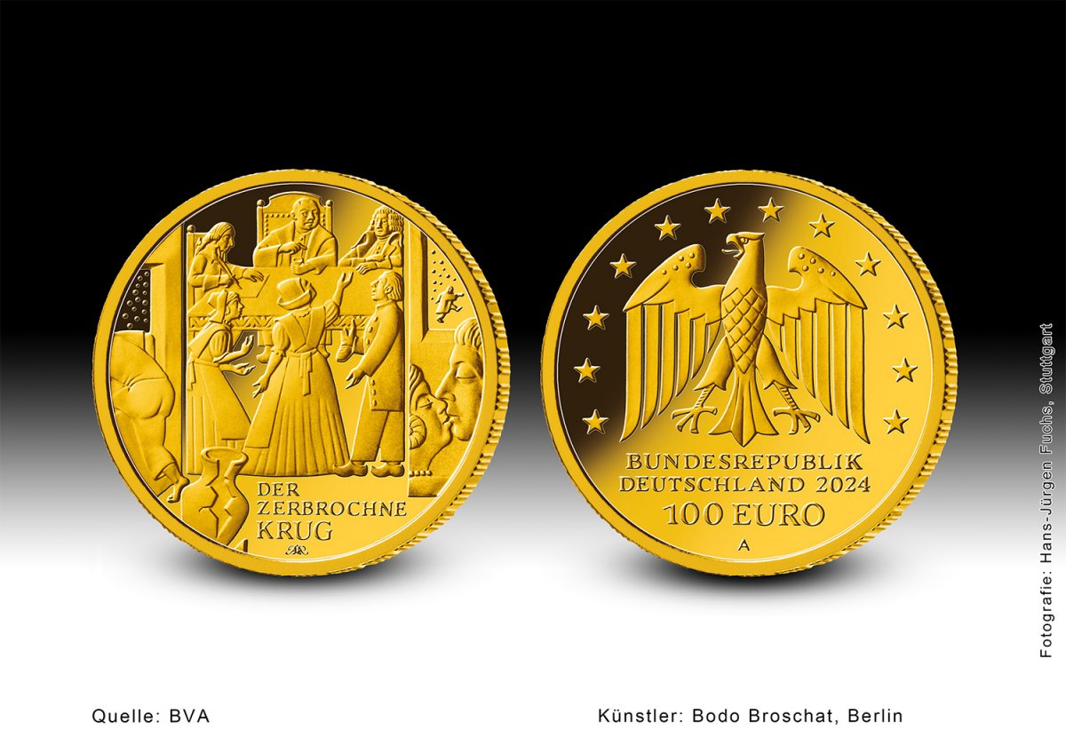 Download 100-Euro-Goldmünze 2024 "Meisterwerke der Deutschen Literatur - Der zerbrochene Krug" 
