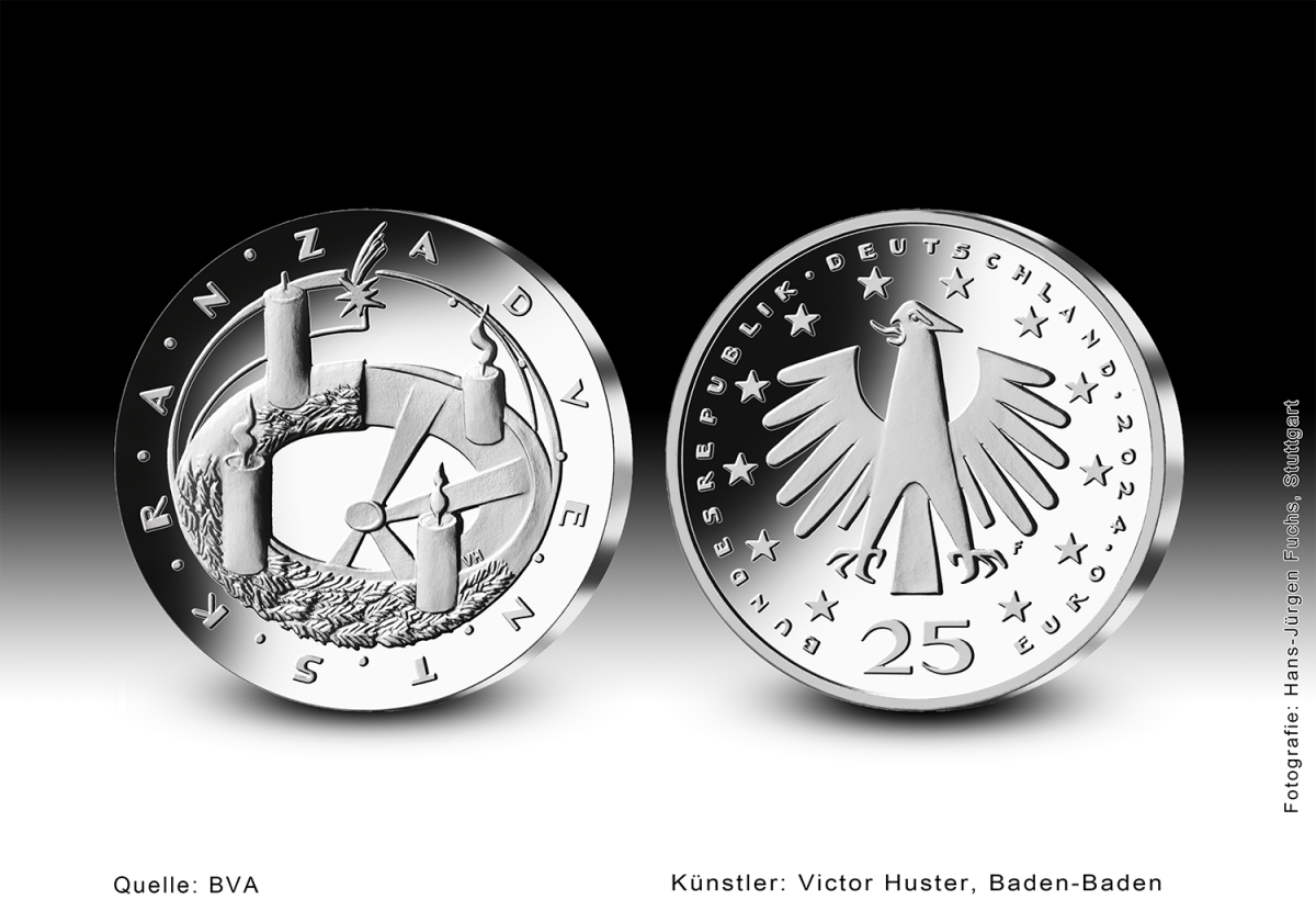 Download 25-Euro-Sammlermünze 2024 "Weihnachten - Adventskranz" 