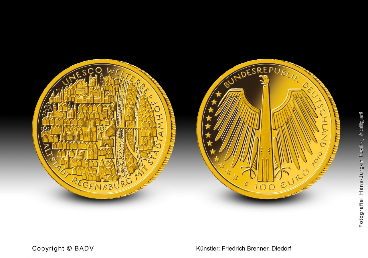 Download 100-Euro-Goldmünze 2016 "UNESCO Welterbe - Altstadt Regensburg" 